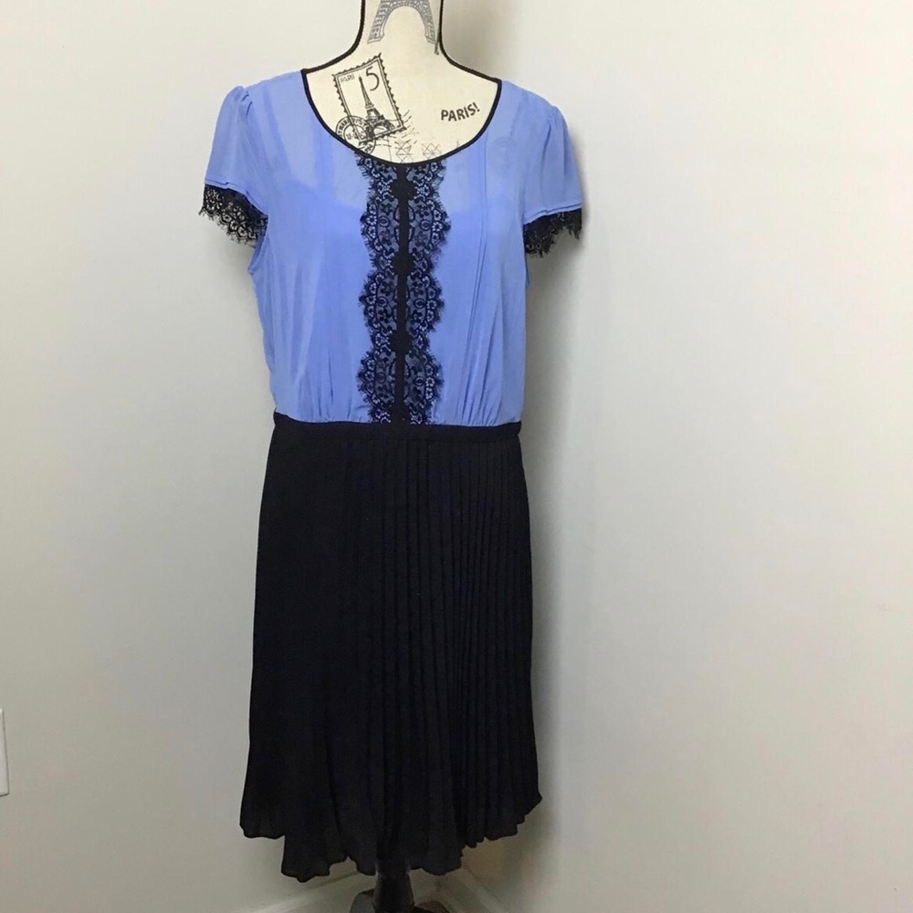 Max and Cleo Women’s Black Pleated Skirt & Purple Sheer Short Sleeve Dress